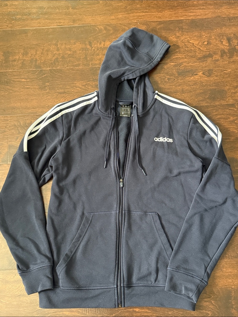 adidas Men’s Navy Zip-Up Hoodie with White Stripes
